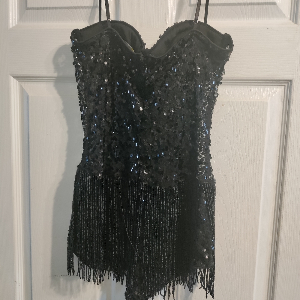 Black Sequin Fringe Sexy Romper